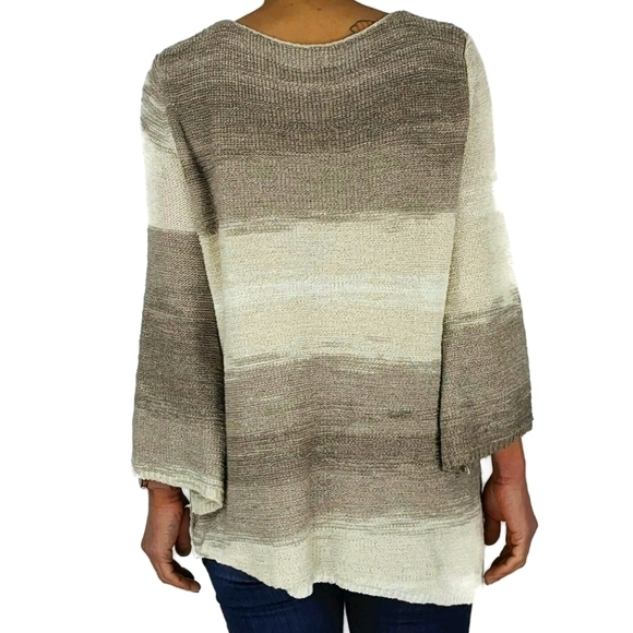 Dana Buchman Creme Tricolor Sweater Size Large Long Sleeve Hi Low - Picture 3 of 5